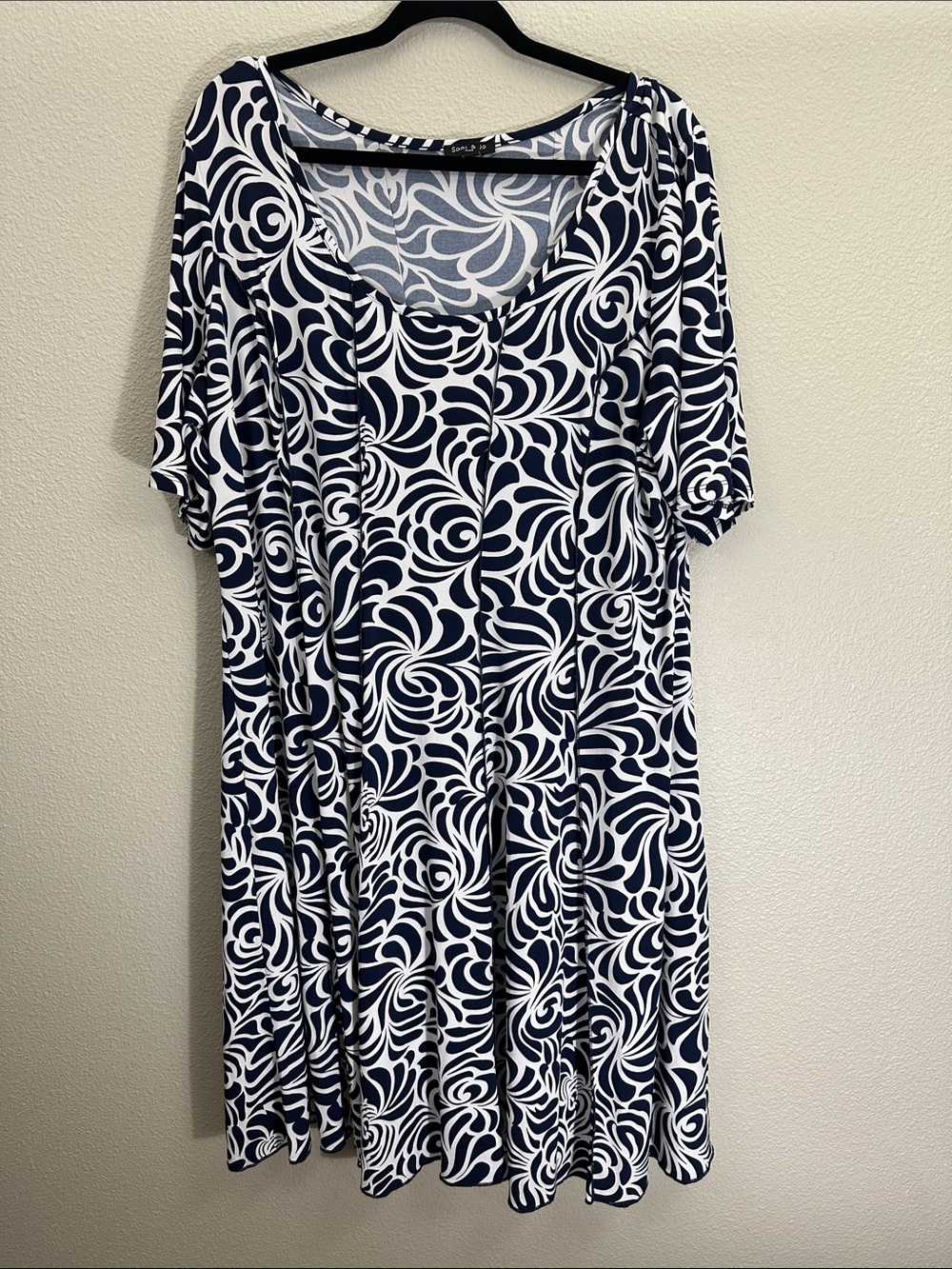 Sami & Jo Deep Navy Blue and White Floral Swirl A-Line Dress